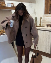 Trench court en laine oversize « Olive » femme — manteau beige chaud mode