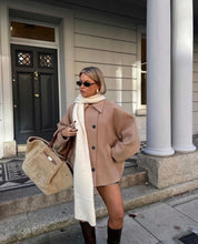 Trench court en laine oversize « Olive » femme — manteau beige chaud mode