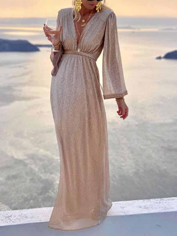 Robe de soirée satinée femme – Longue robe de gala élégante & scintillante