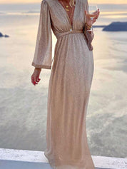 Robe de soirée satinée femme – Longue robe de gala élégante & scintillante