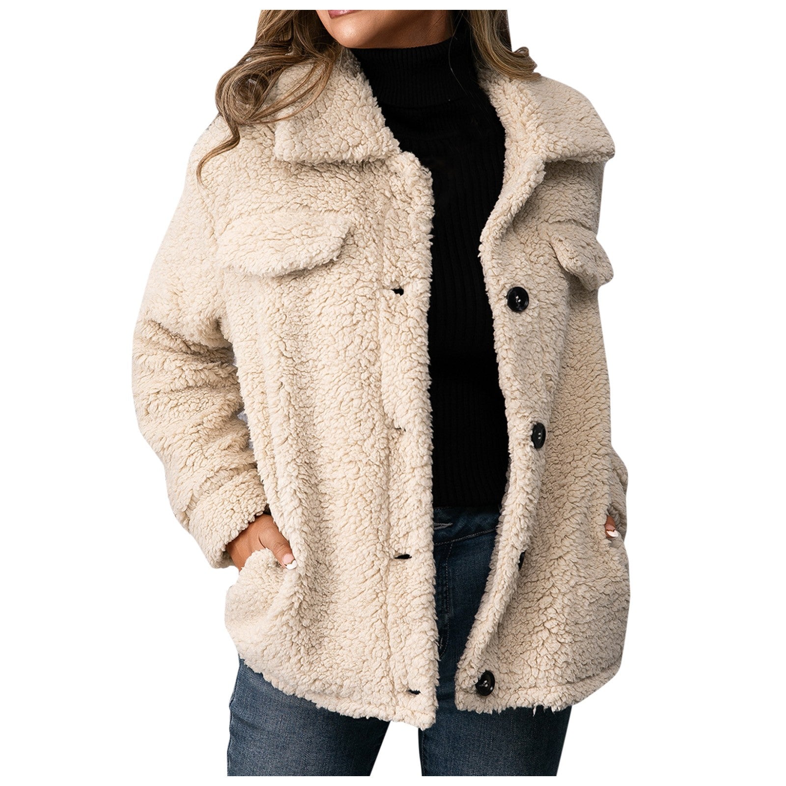 Manteau teddy polaire réversible femme – manteau chaud avec col montant chic