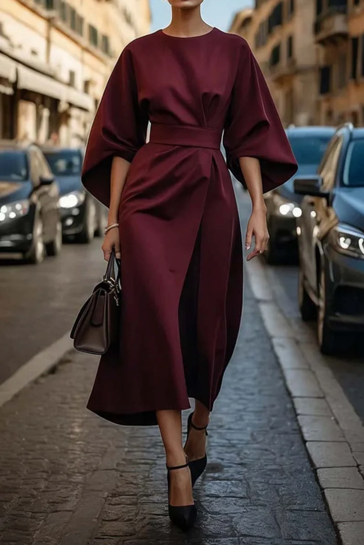 Robe midi élégante à manches lanterne — silhouette flatteuse & chic tendance