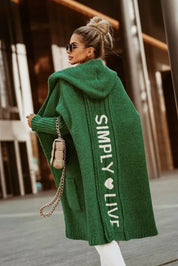 Cardigan long femme Margo – maille avec capuche & coupe oversize