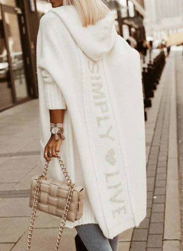 Cardigan long femme Margo – maille avec capuche & coupe oversize