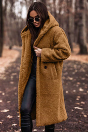 Manteau teddy long femme — manteau d’hiver chaud & stylé en coupe décontractée