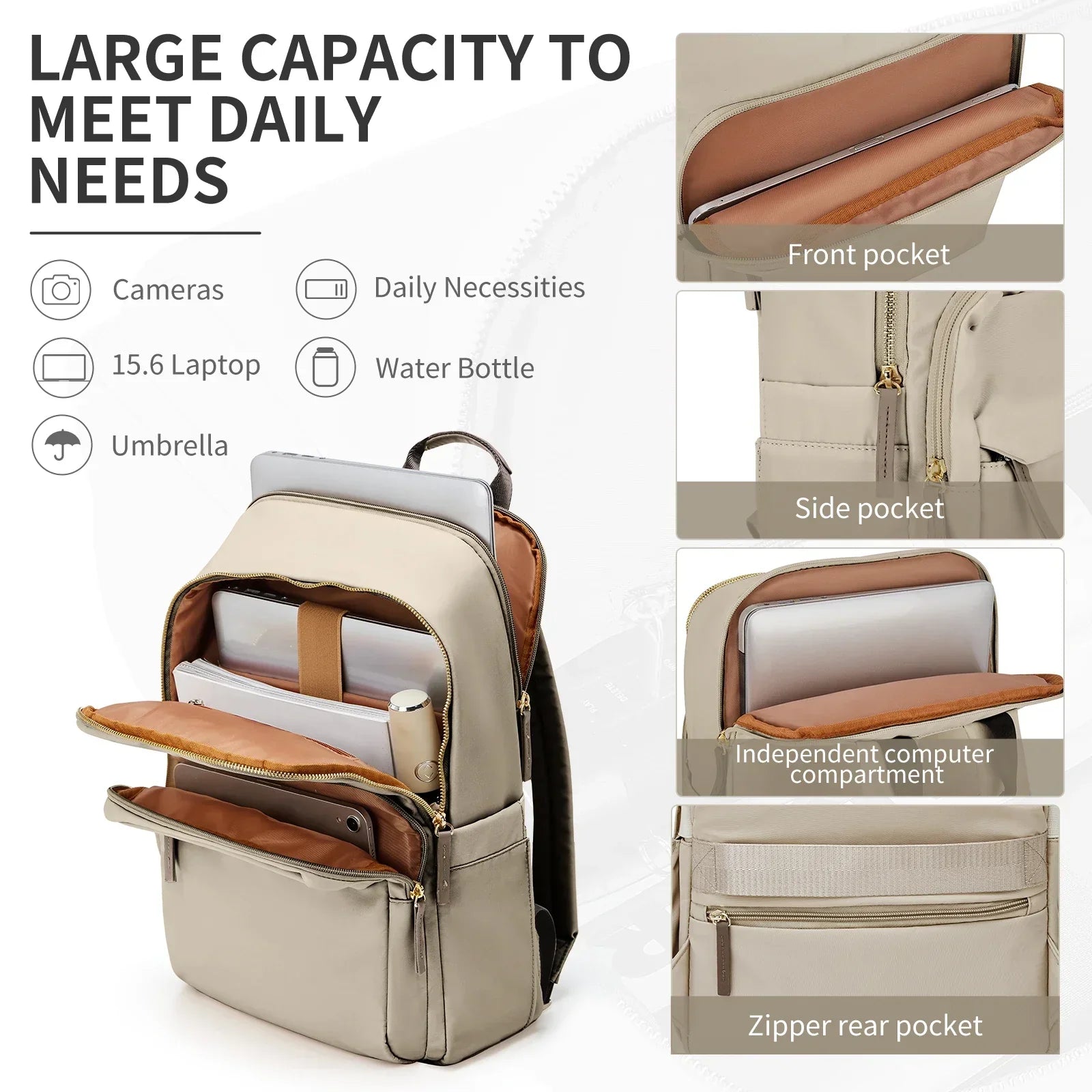 Sac à dos imperméable 25-30 L — backpack spacieux & poches multiples