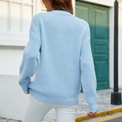 Pull femme basique manches longues col rond & boutons subtils – Maille confortable