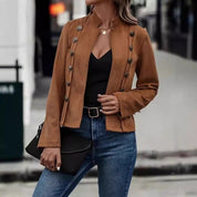 Blazer femme Heidi – veste effet suède chic avec boutons décoratifs & coupe élégante