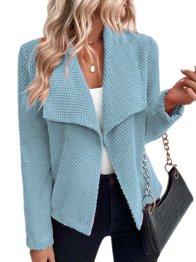 Veste femme coupe décontractée – Texture gaufrée avec col cascade et devant ouvert
