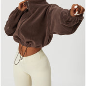 Veste femme cropped en polaire – Coupe ample avec col montant et cordon ajustable