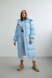 Manteau long femme puffer trench – Doudoune oversize avec capuche et col montant