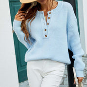 Pull femme basique manches longues col rond & boutons subtils – Maille confortable