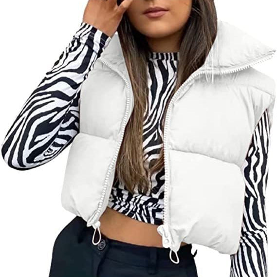 Doudoune sans manches femme cropped – Gilet matelassé avec col montant et cordon réglable