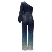 Combinaison disco femme rétro — jumpsuit asymétrique pattes d’eph ombré années 70