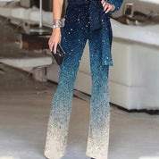 Combinaison disco femme rétro — jumpsuit asymétrique pattes d’eph ombré années 70