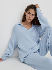 SEMNA Cozy Lounge Set femme – ensemble comfy ivoire col & pantalon wide-leg
