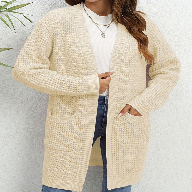 Gilet femme Heidi – long cardigan en maille douce avec poches & coupe décontractée