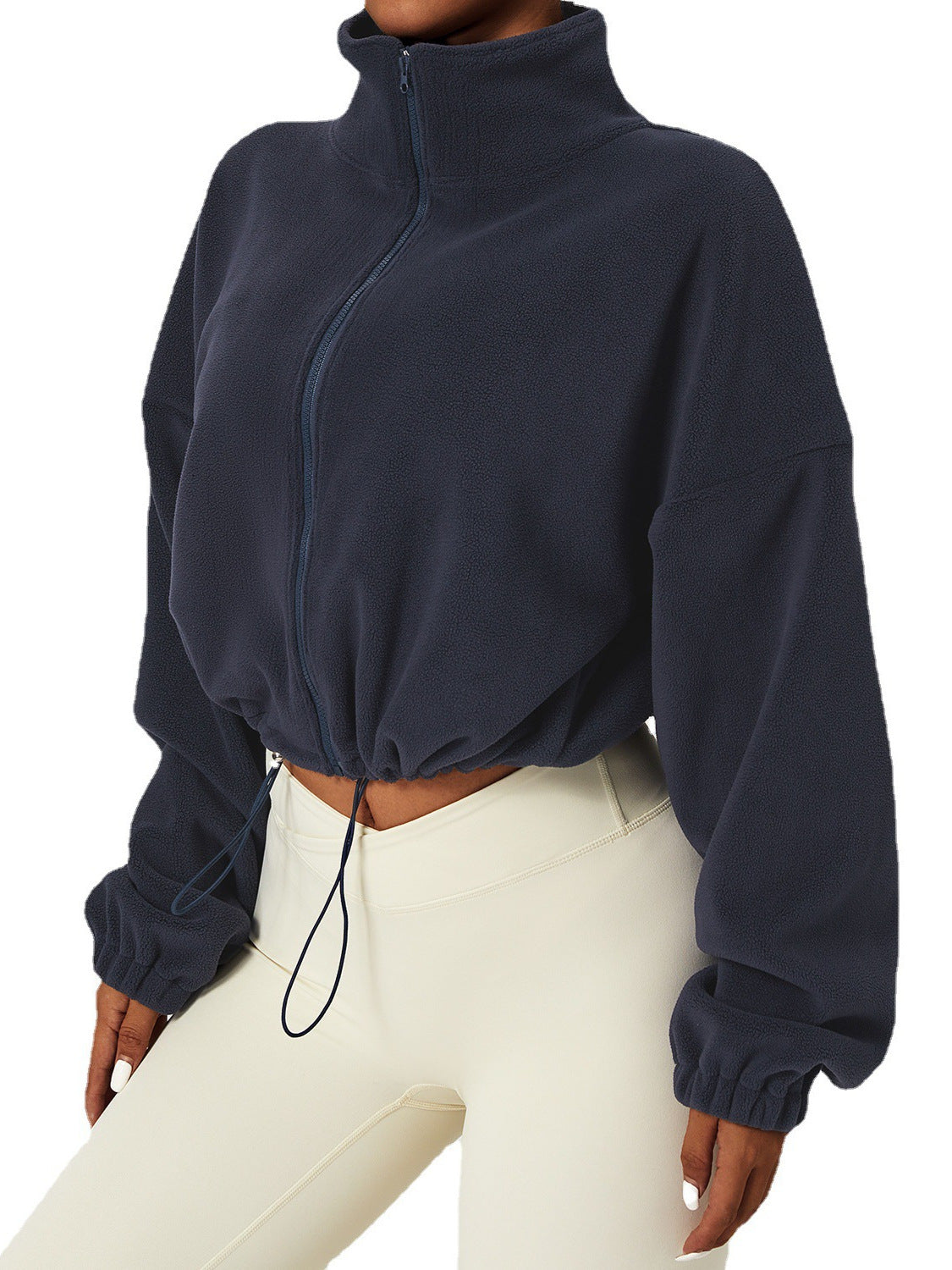 Veste femme cropped en polaire – Coupe ample avec col montant et cordon ajustable