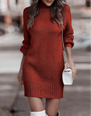 Robe femme Heidi – robe en maille côtelée à col montant & coupe ajustée chic