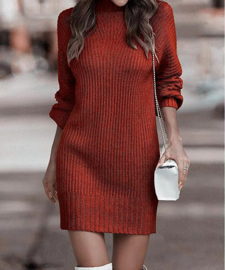 Robe femme Heidi – robe en maille côtelée à col montant & coupe ajustée chic