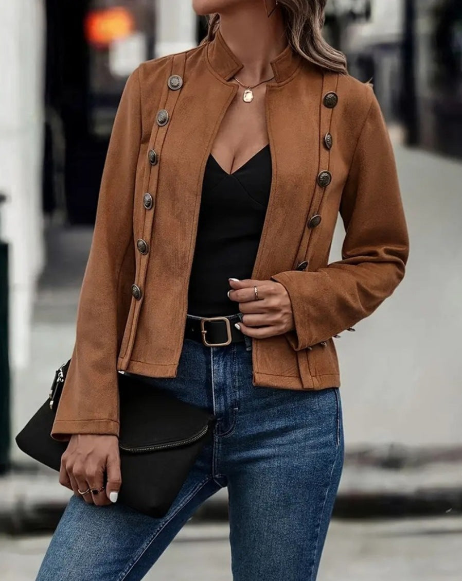Blazer femme Heidi – veste effet suède chic avec boutons décoratifs & coupe élégante