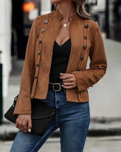 Blazer femme Heidi – veste effet suède chic avec boutons décoratifs & coupe élégante