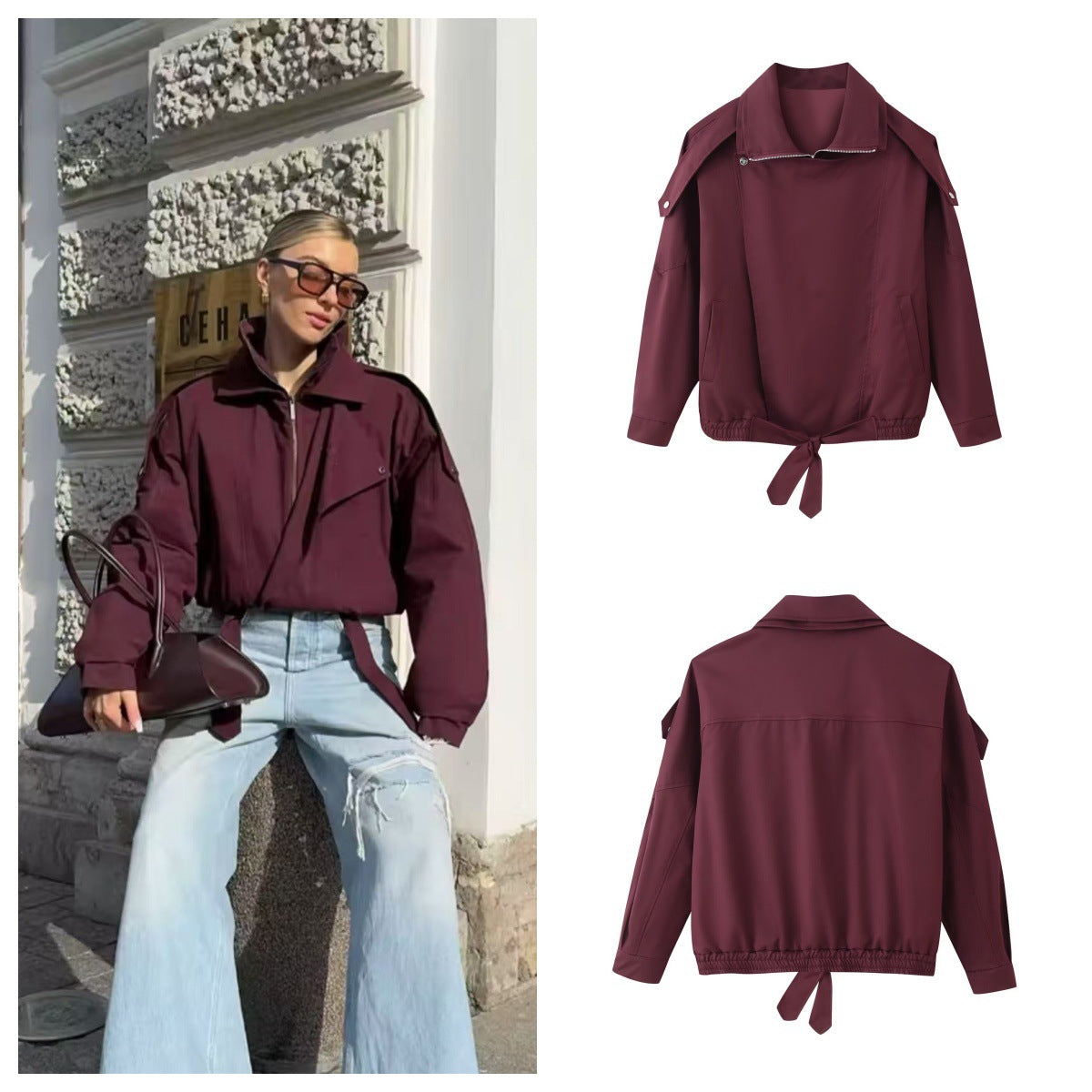 Manteau femme Fudus – veste d’hiver élégante à col montant & taille ajustable