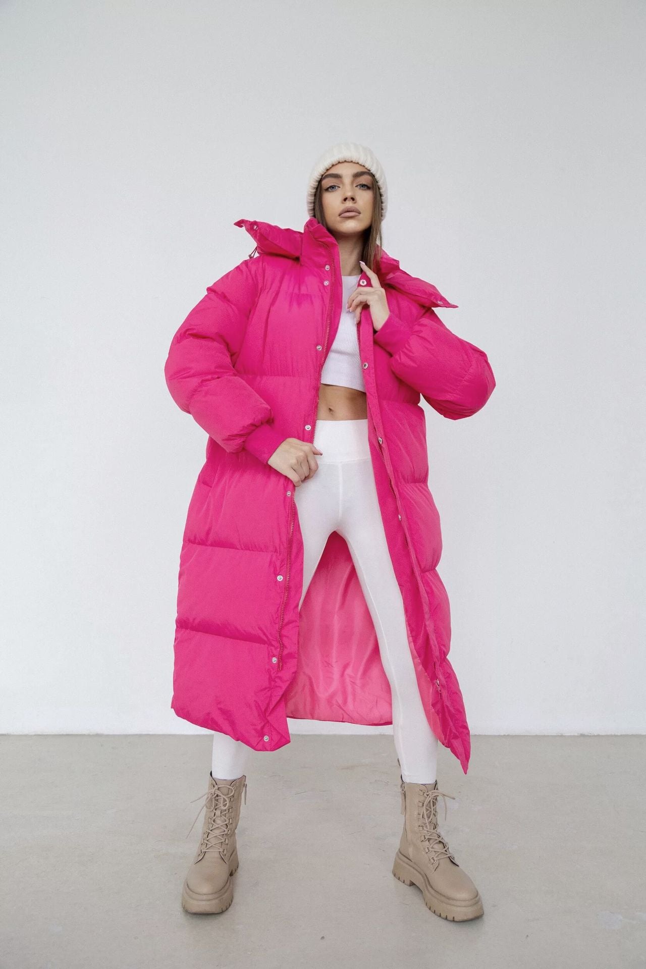 Manteau long femme puffer trench – Doudoune oversize avec capuche et col montant