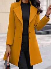 Manteau femme en laine – manteau long élégant avec col à revers et fermeture à boutons