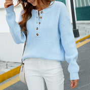 Pull femme basique manches longues col rond & boutons subtils – Maille confortable