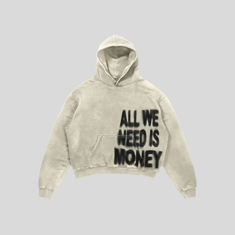 Hoodie unisexe cropped statement – “All We Need Is Money / Love Has Many Faces”