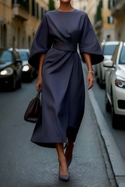 Robe midi élégante à manches lanterne — silhouette flatteuse & chic tendance