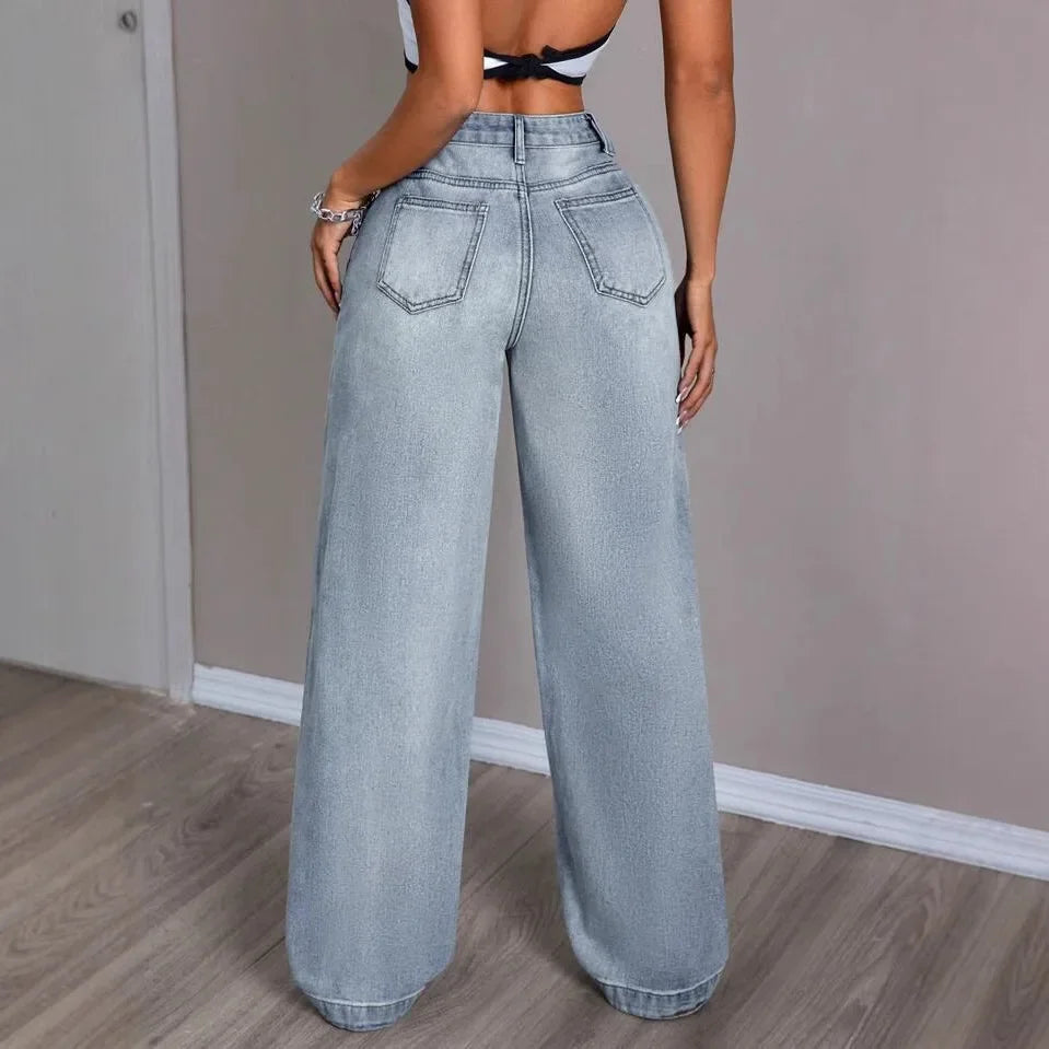 Jean wide leg femme taille haute – coupe ample tendance en denim stretch