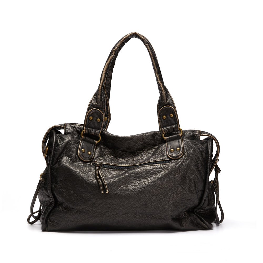 Grand sac à main vintage noir femme – simili cuir spacieux avec bandoulière