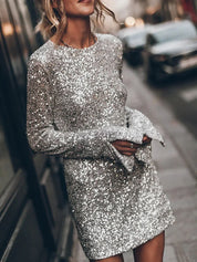 Robe à paillettes femme – robe de soirée dos nu noire ou argentée