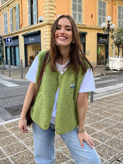 Gilet femme Ovelia – bodywarmer en laine mélangée avec col en V & boutons élégants