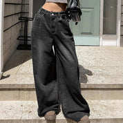 Jean wide leg femme taille haute – denim rigide noir & bleu tendance