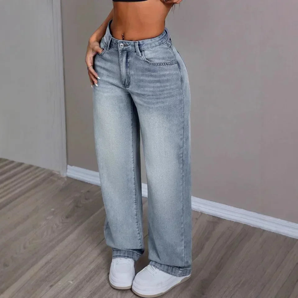 Jean wide leg femme taille haute – coupe ample tendance en denim stretch