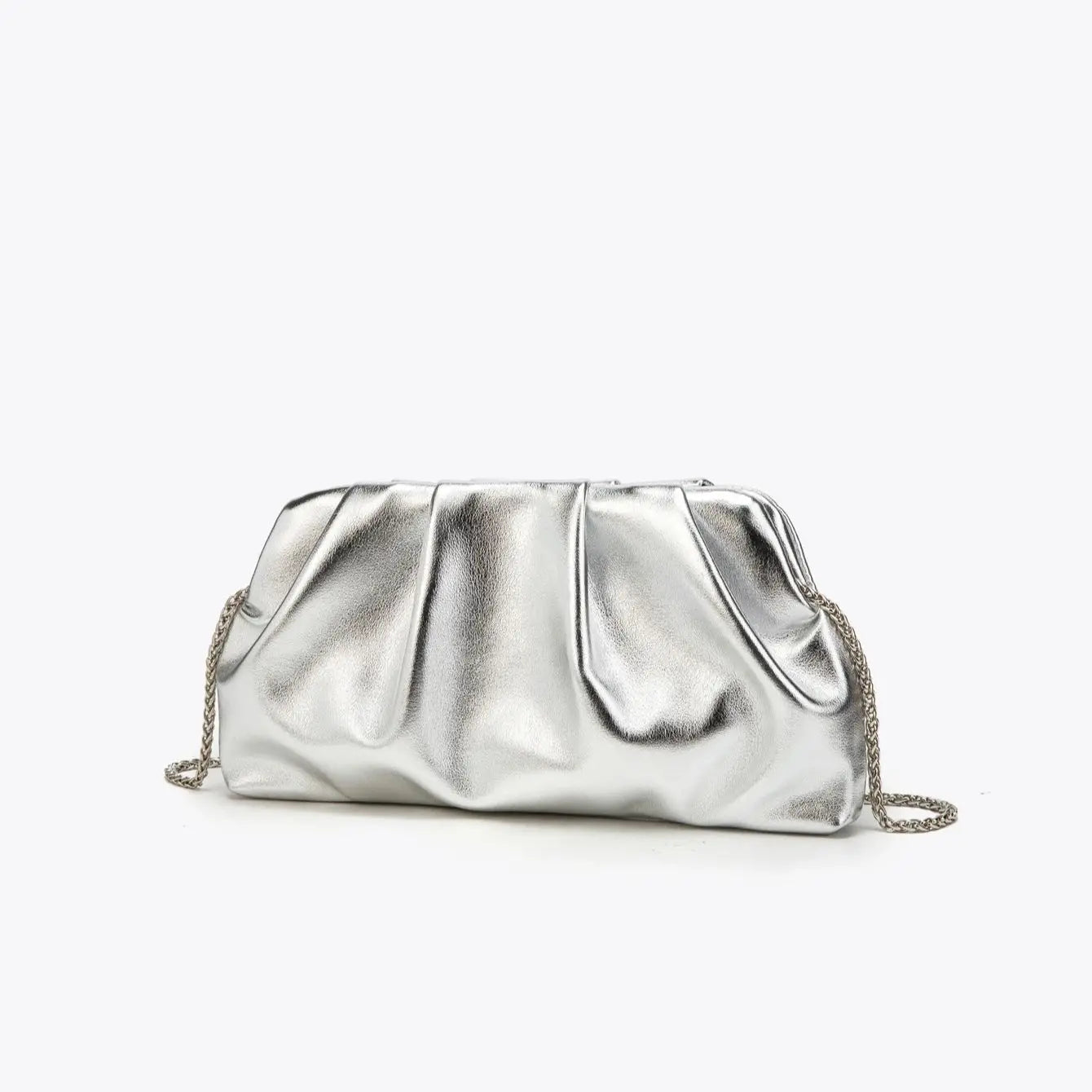 Sac de soirée métallisé plissé – pochette clutch avec chaîne dorée