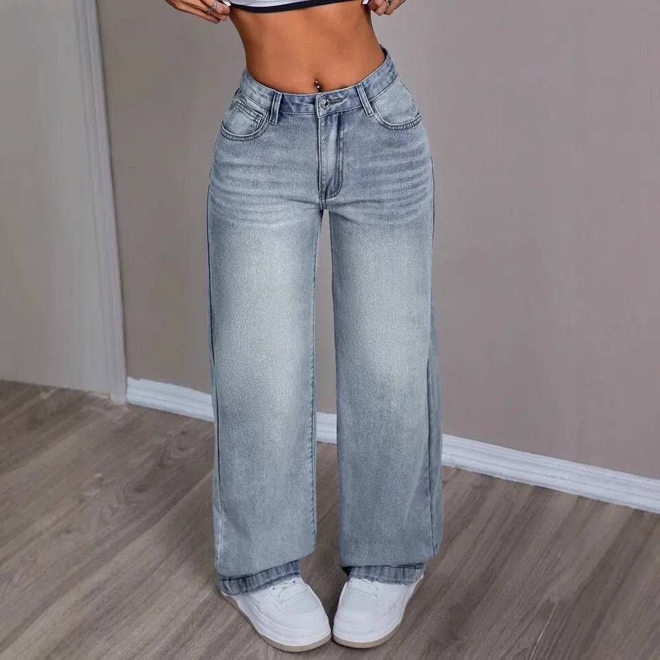 Jean wide leg femme taille haute – coupe ample tendance en denim stretch