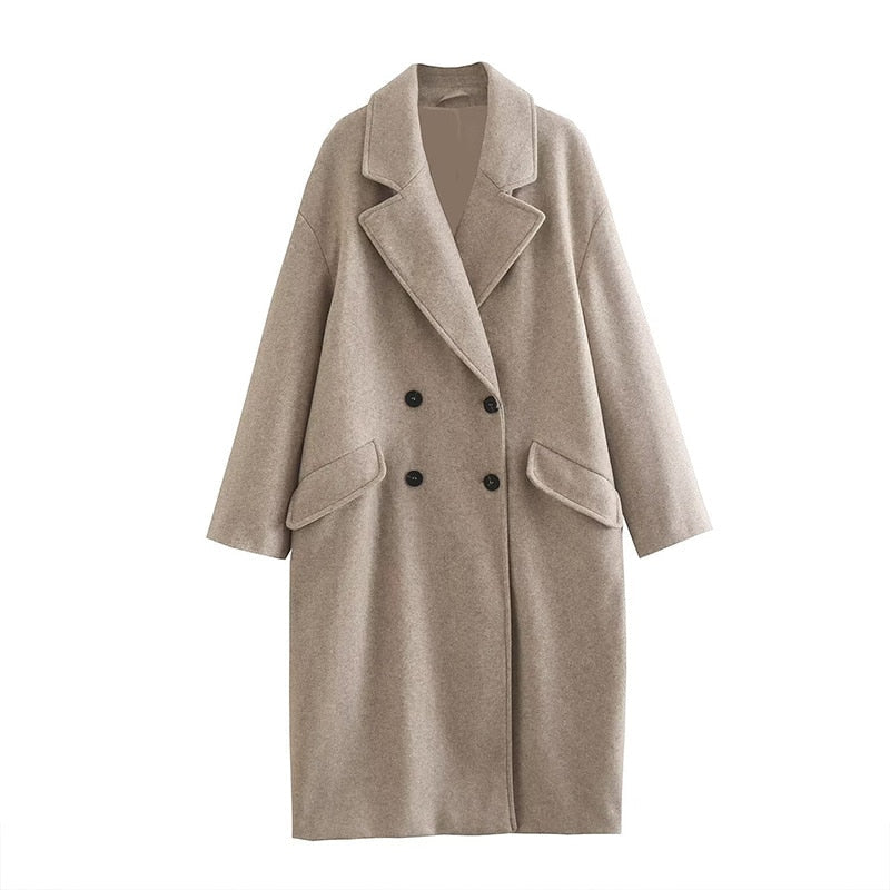 Manteau long femme laine – manteau élégant double boutonnage automne & hiver