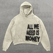 Hoodie unisexe cropped statement – “All We Need Is Money / Love Has Many Faces”
