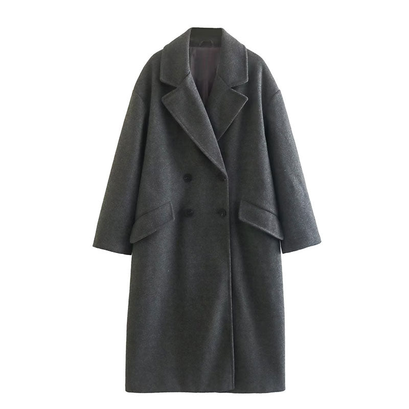 Manteau long femme laine – manteau élégant double boutonnage automne & hiver