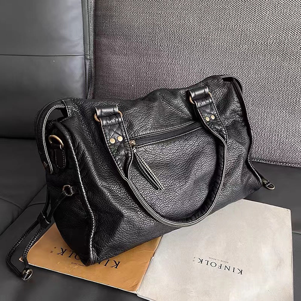 Grand sac à main vintage noir femme – simili cuir spacieux avec bandoulière