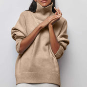 Pull col roulé femme — maille chaude à coupe loose tendance