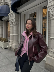 Veste Giulia femme en simili cuir brun — coupe courte & col à revers