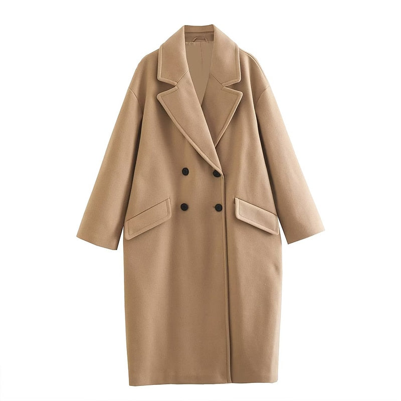 Manteau long femme laine – manteau élégant double boutonnage automne & hiver
