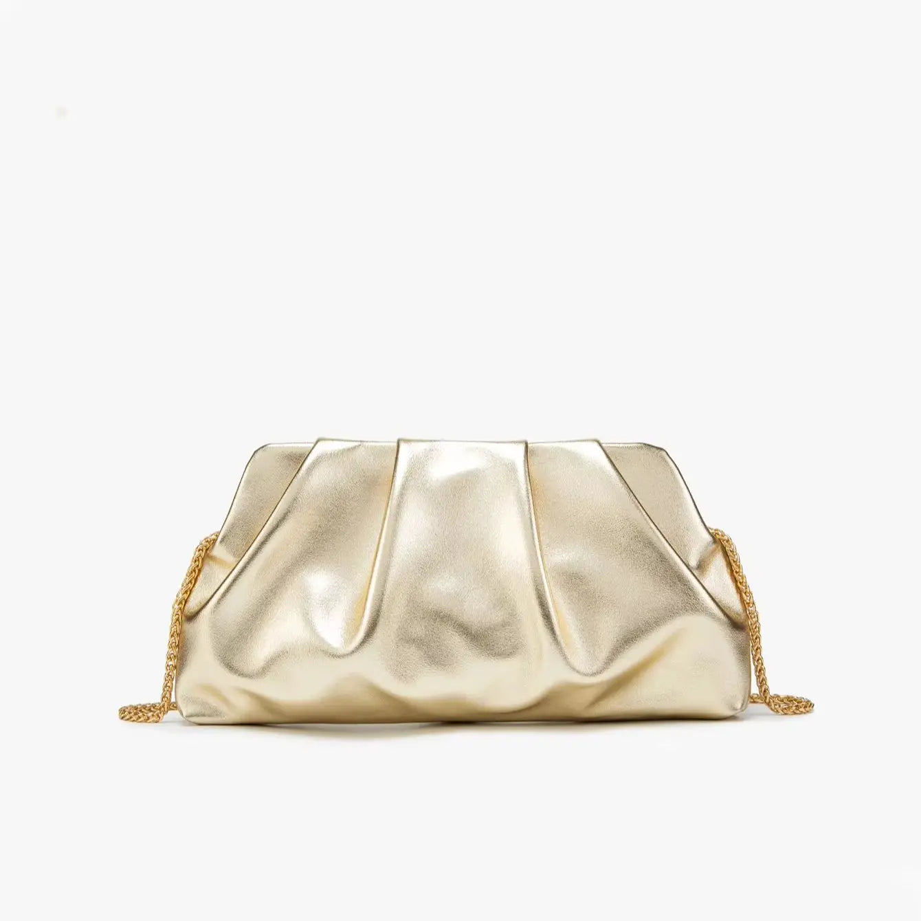 Sac de soirée métallisé plissé – pochette clutch avec chaîne dorée