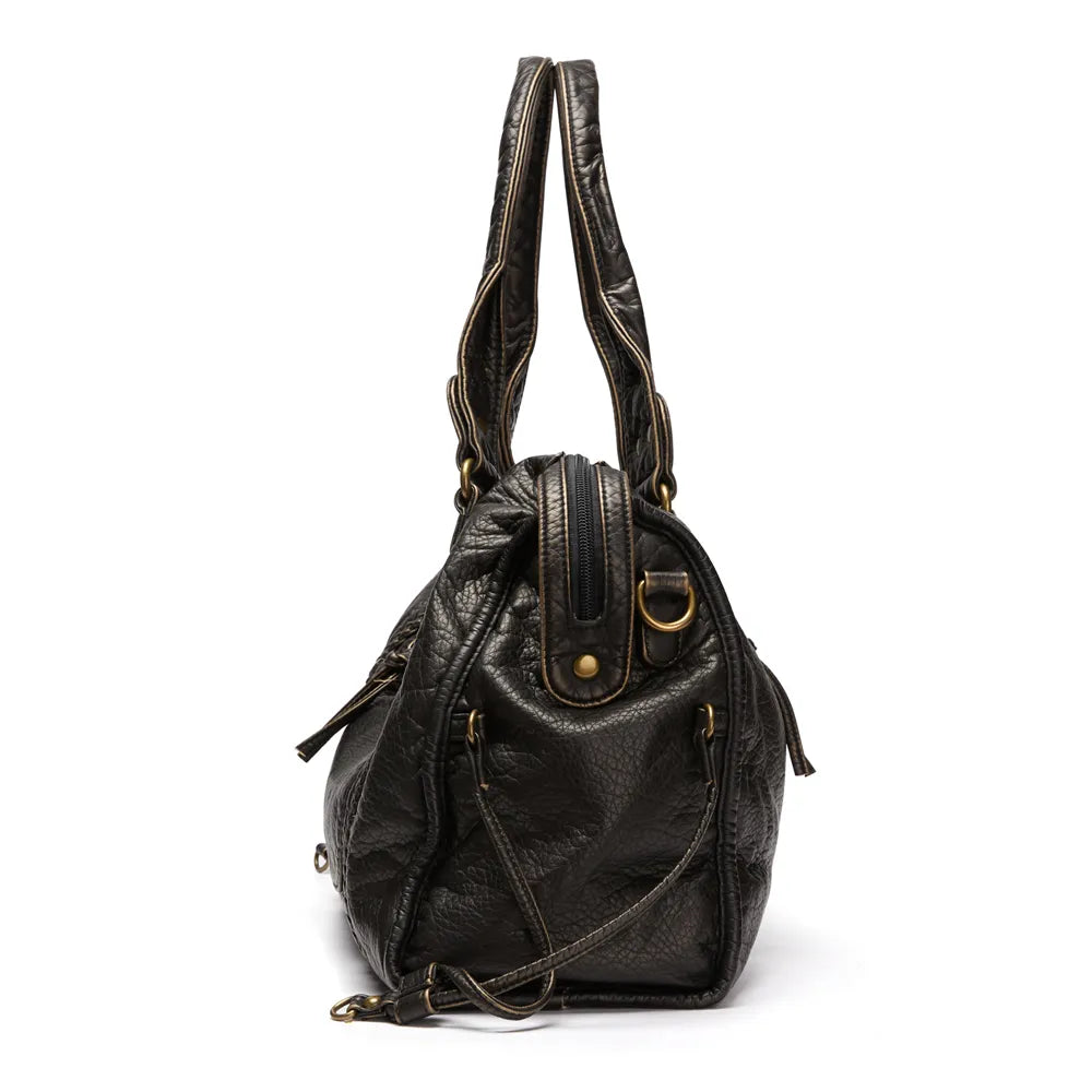 Grand sac à main vintage noir femme – simili cuir spacieux avec bandoulière