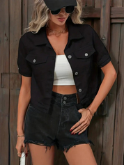 Veste femme en denim manches courtes – cropped, léger & tendance été